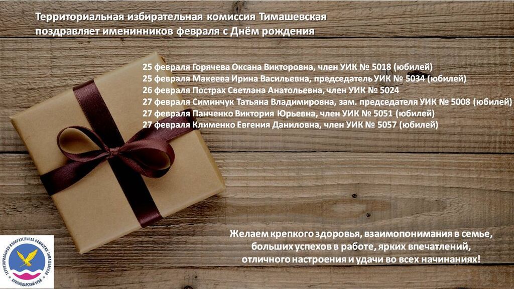 Поздравляем с днем рождения членов избирательных комиссий Тимашевского района!
